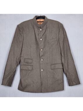 Hockerty Sport Coat Mens 40 Brown Wool Tweed Five Button Band Collar Jacket